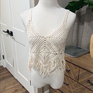Lush Cream Crochet Fringe Camisole